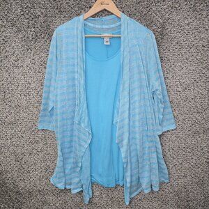 Catherines Top Womens‎ 0X Blue Scoop Neck Attached Cardigan Casual Ladies